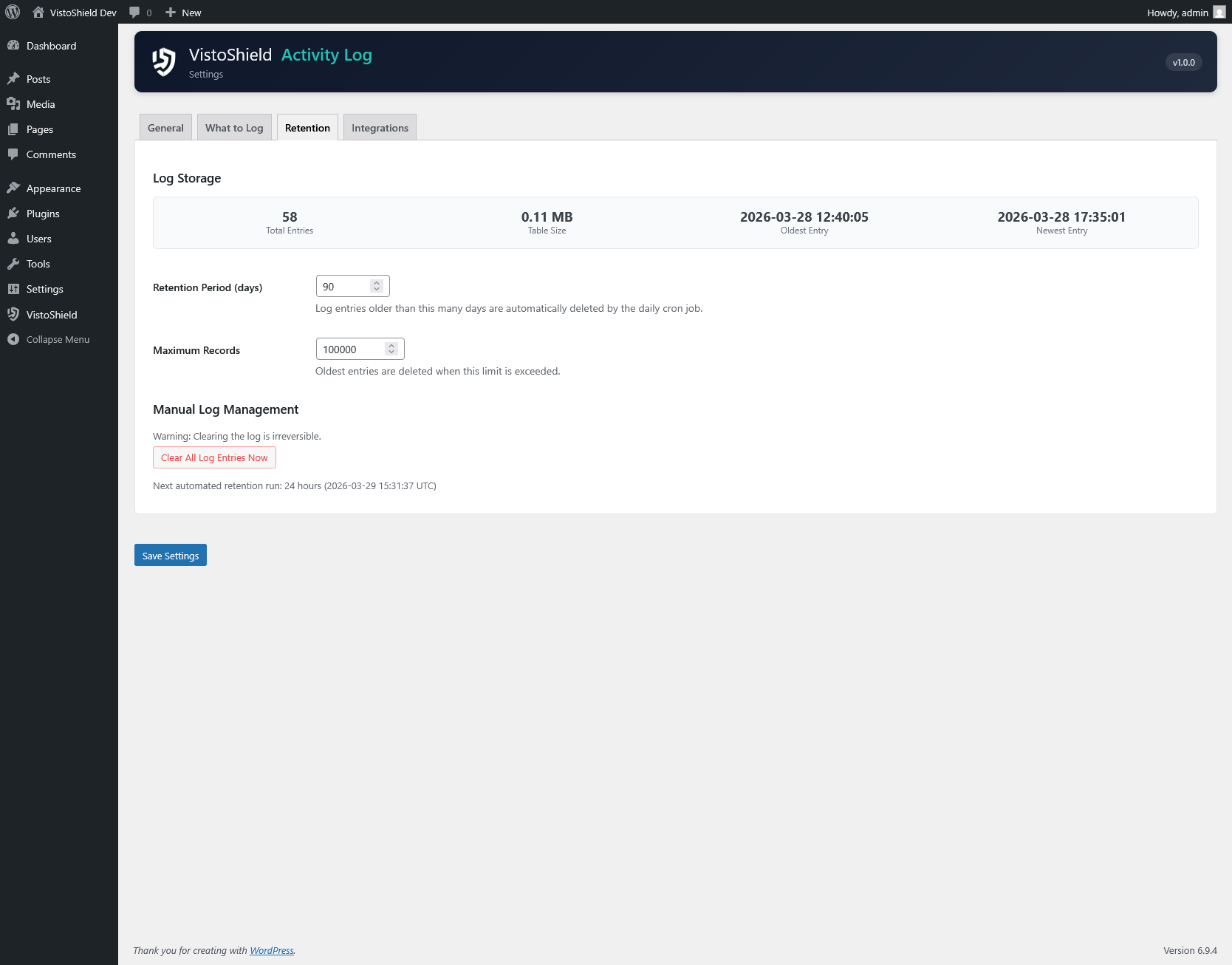 Settings — display and integration options