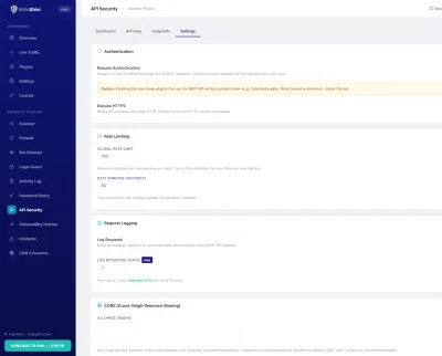 Settings — API security preferences