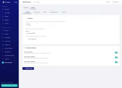Settings — Cloudflare API credentials and automation toggles