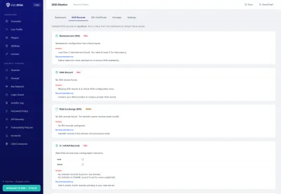 Records — Complete DNS record analysis with status indicators