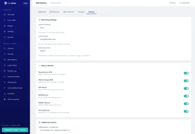 Settings — Monitoring configuration and alert preferences