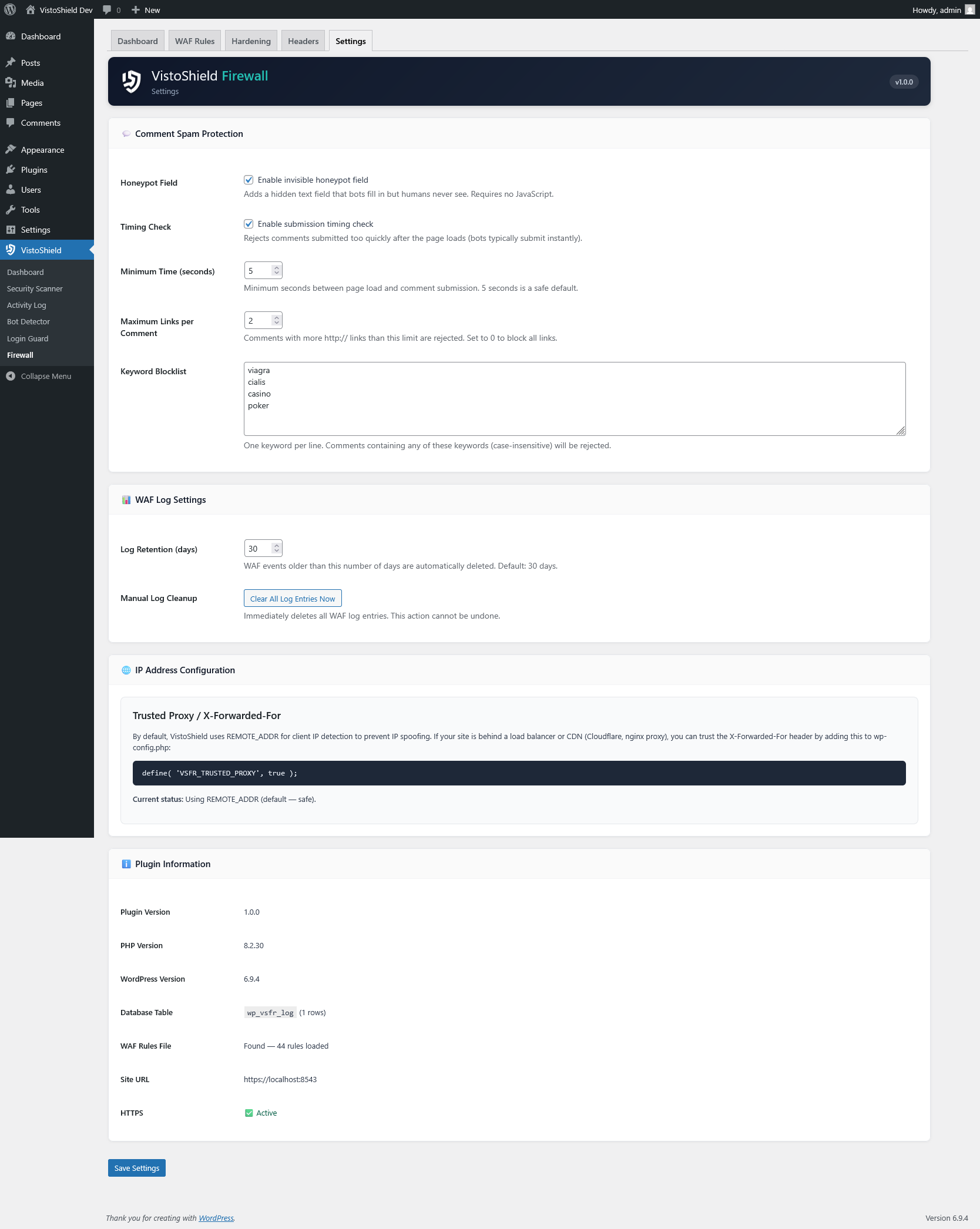 Firewall settings and mode selection